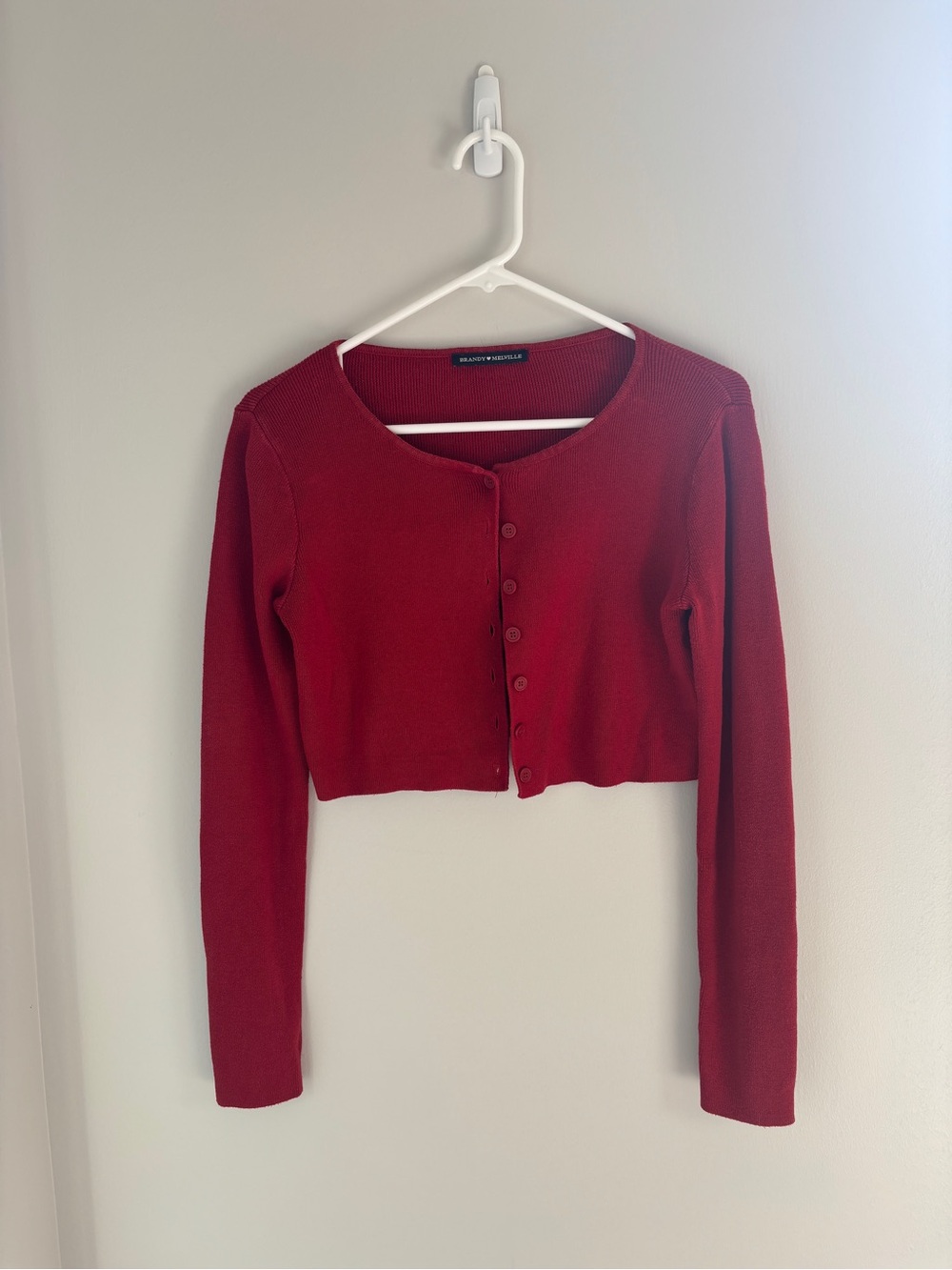 Brandy Melville Cropped Button-Front Cardigan in Red
